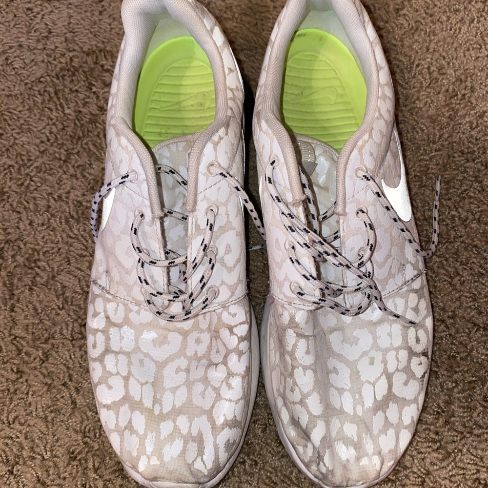 White Cheetah Nike Roshe Tennis Shoes